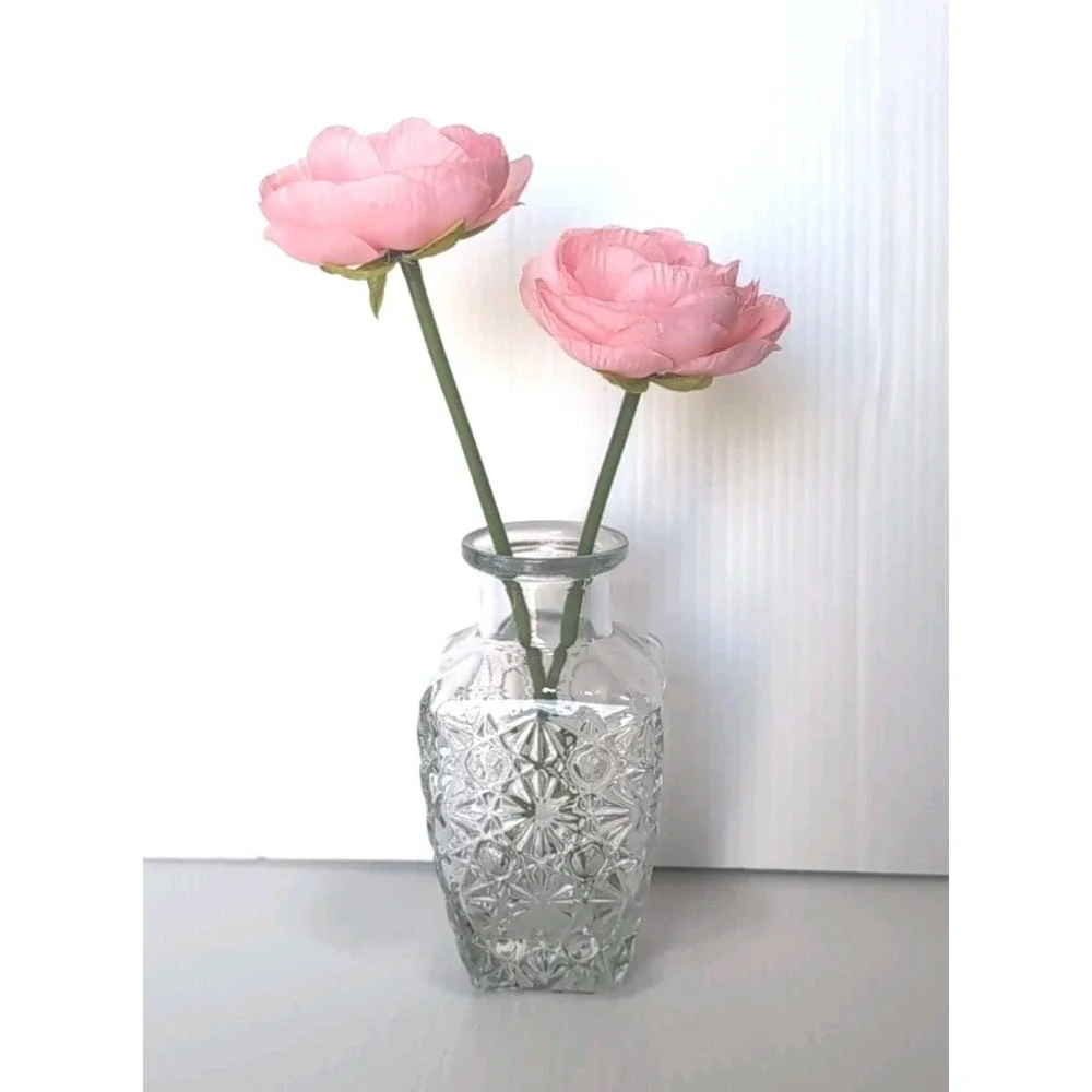 Target Bullseye Spring 2024 Pink Flowers in a Clear Glass Vase 9.25